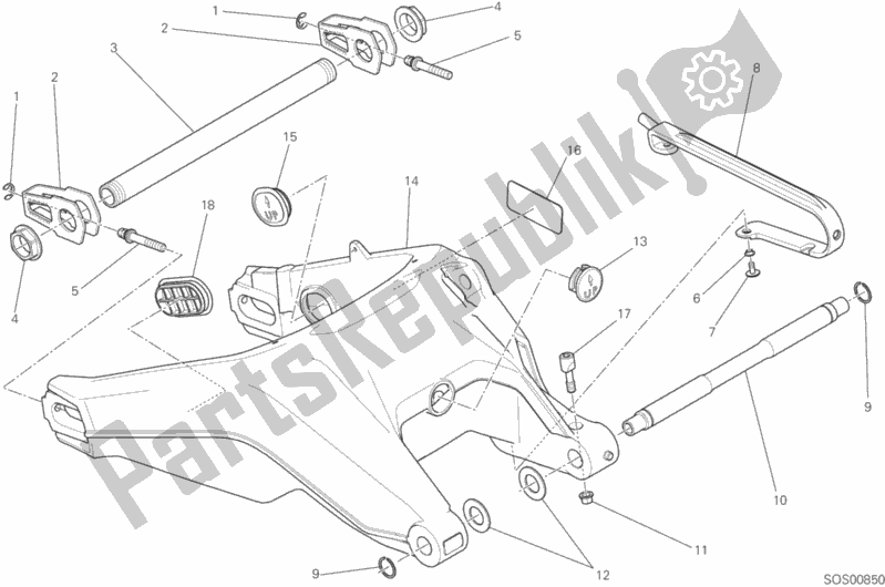 All parts for the Rear Swinging Arm of the Ducati Monster 797 Thailand USA 2019